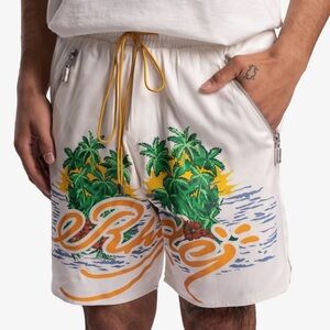 RHUDE Palm Leafs Jogger Shorts in White Size Medium